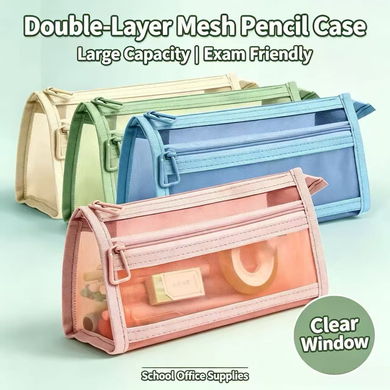 Clear Mesh Pencil Pouch For Exam - Estuche de Lápices de Malla Transparente
