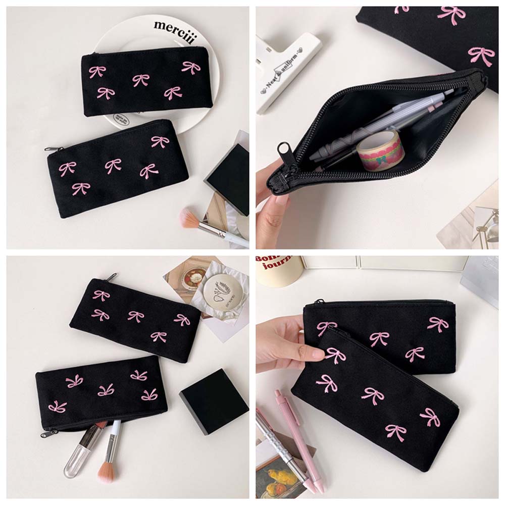 Aesthetic Large Pencil Case Pouch - Bolsa de papelería con lazo, estuche