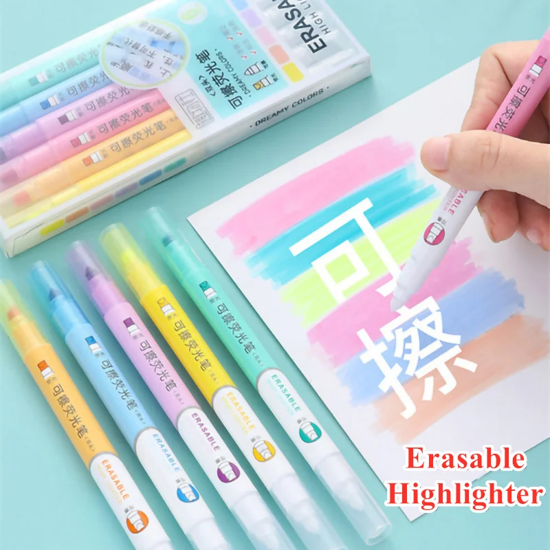 Pastel Highlighter Set Double Ended - Juego de resaltadores borrables de 6
