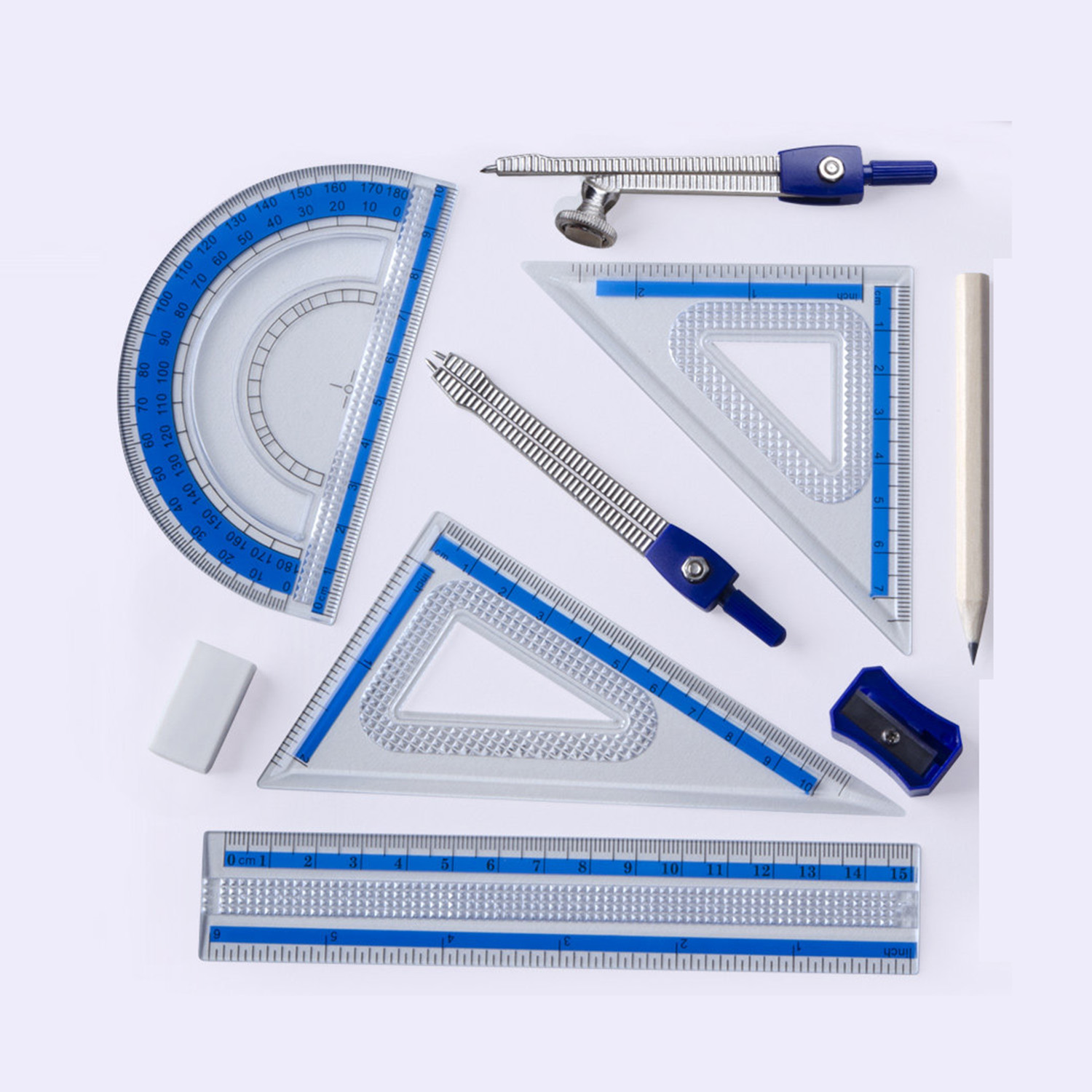 Math Geometry Set With Compass - Juego de geometría de 10 piezas