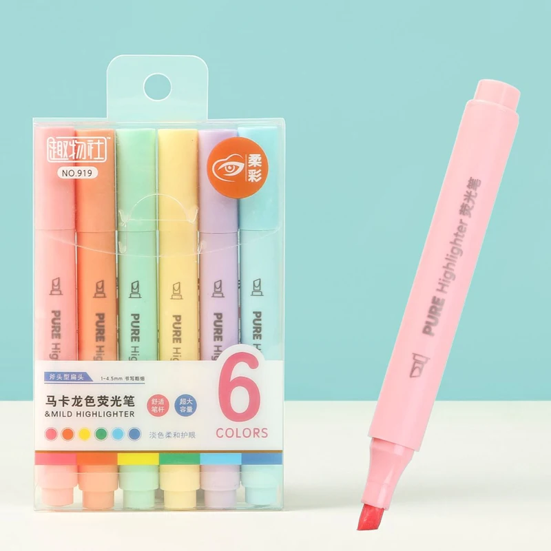 Pastel Highlighter Set Double Ended - Juego de 6 Marcadores de Colores
