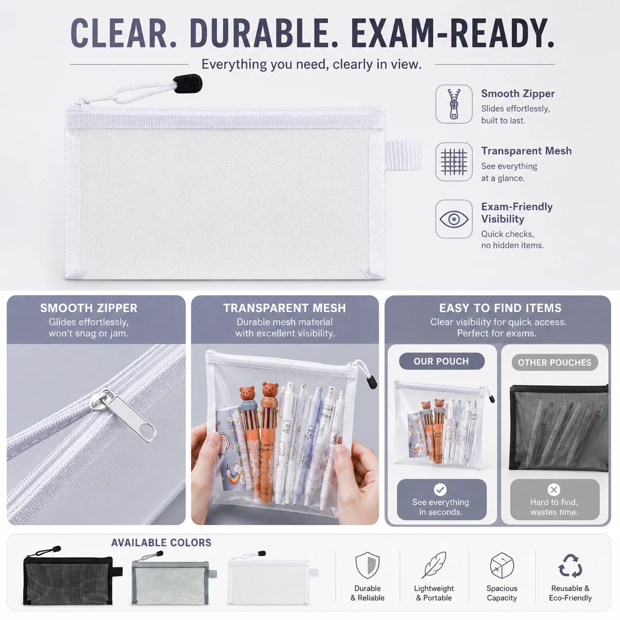 Estuche Transparente para Lápi - Clear Mesh Pencil Pouch For Exam reseña y precio