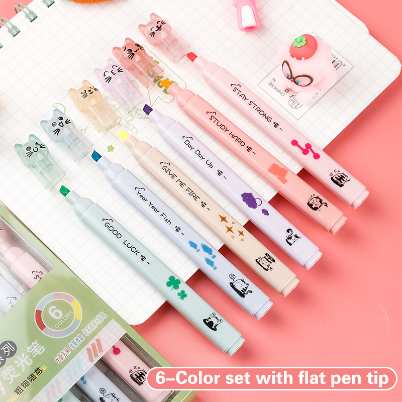 6 unids/pack Kawaii gato garra - Pastel Highlighter Set Double Ended reseña y precio