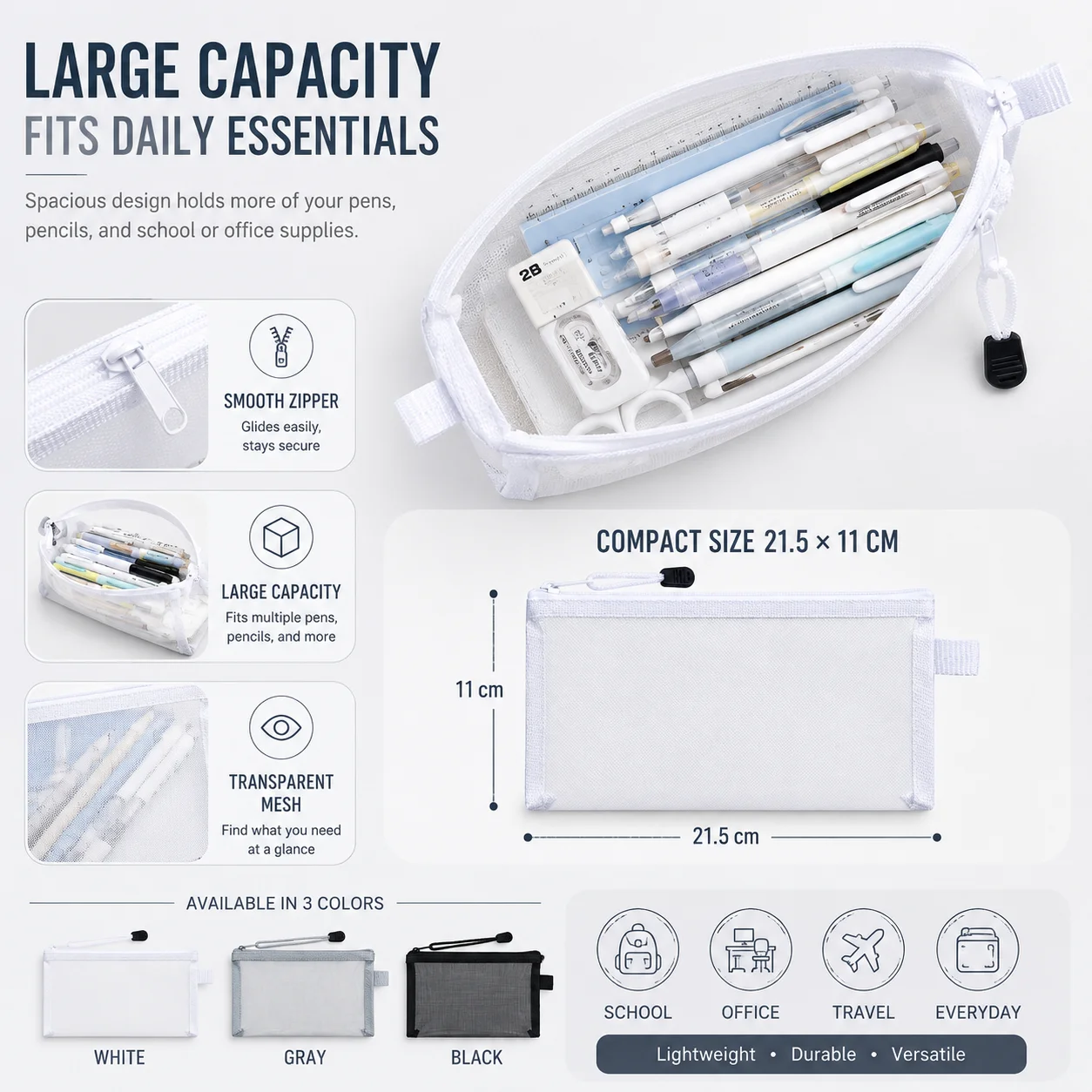 Estuche Transparente para Lápi - Clear Mesh Pencil Pouch For Exam reseña y precio